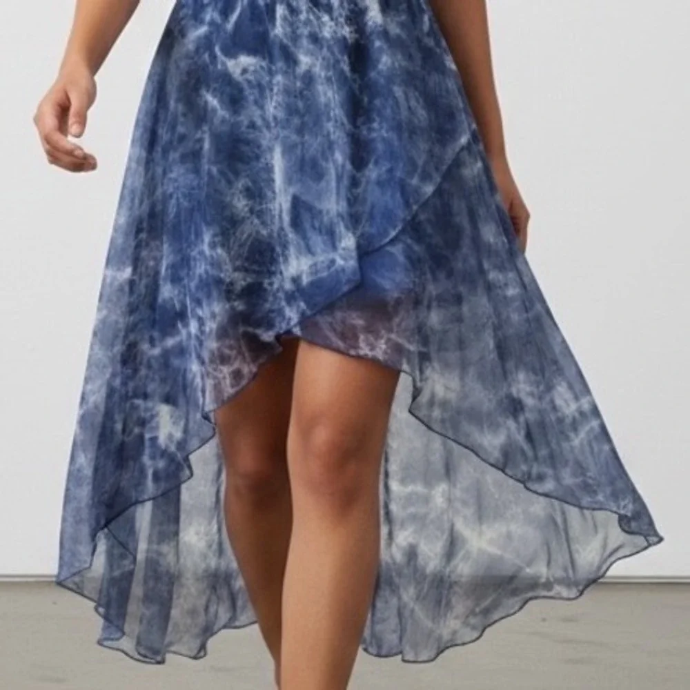 Charlotte‎ Russe shirt Blue Tie Dye High-Low Chiffon XL ethereal hippie flowy